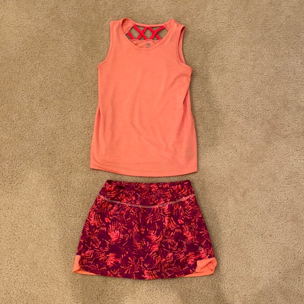 Champion, tank and skirt neon orange/coral